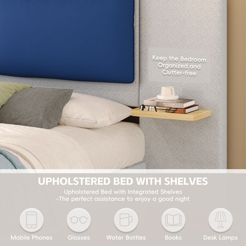 Merax Upholstered Bed Frame with Side Shelves