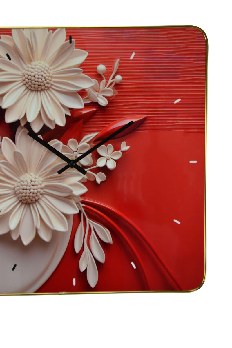 HomeRoots 24" White Red And Black Solid Wood and Acrylic Silent Analog Floral Wall Clock image number 3