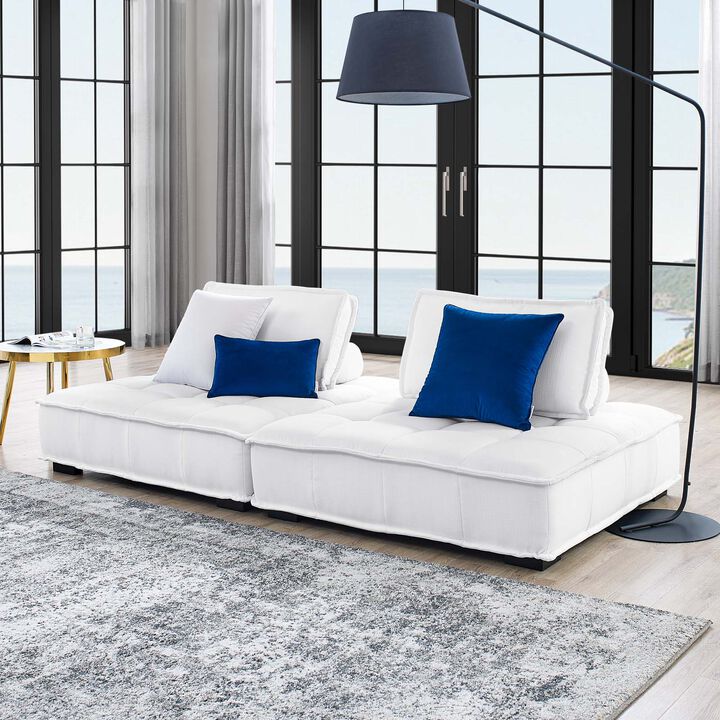 Saunter Tufted Fabric 2-Piece Loveseat White