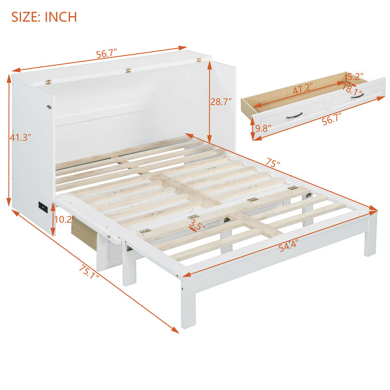 Whisen Modern Design Full Size Murphy Bed, Folded into a Cabinet with Large Drawers