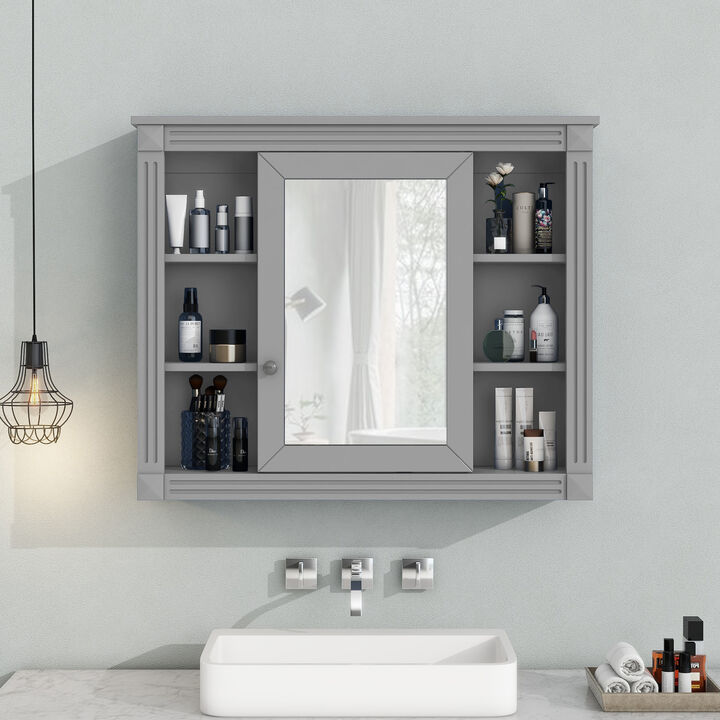 Wall-Mounted Medicine Cabinet with Mirror and Open Shelving Design