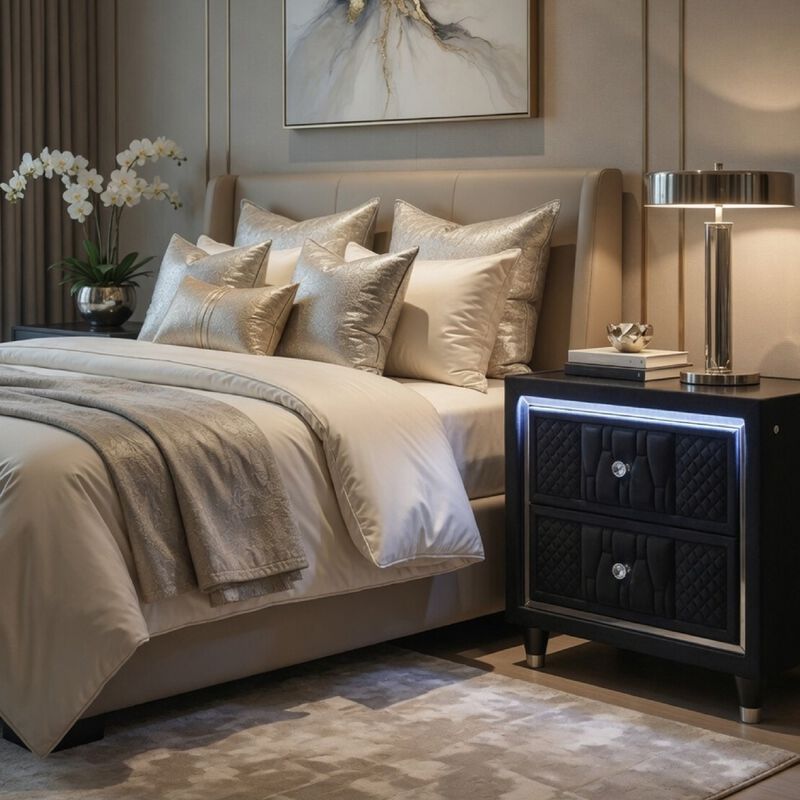 Maren Nightstand with 2 LED Drawers, USB Port, Velvet image number 8