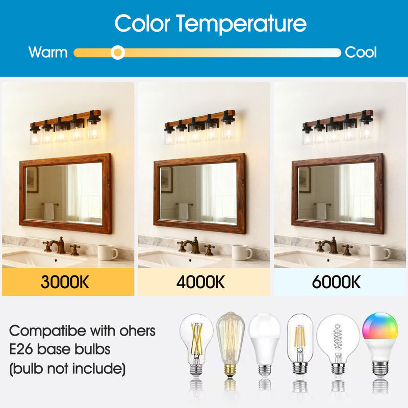 ELEMENT ACE 5-Light Wall Mount Lamp with Clear Glass Shades, Moisture & Corrosion Resistant Vanity Lighting for Bathroom Kitchen Dining Room, Easy to Install image number 4