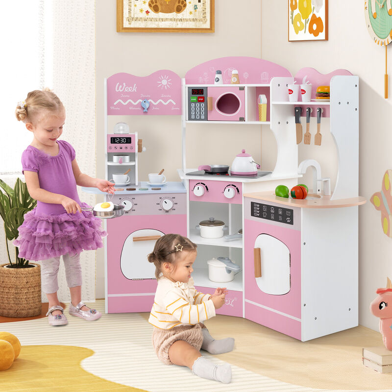 Multi-Feature Wooden Kitchen Set for Kids &ndash; Includes Slide, Coffee Machine, Sink & Stove