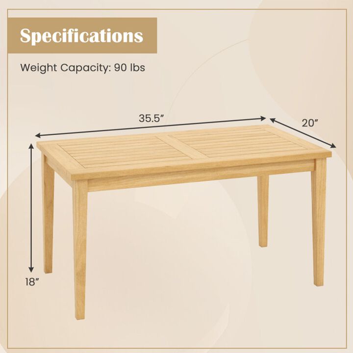 20"x35.5" Outdoor Teak Wood Coffee Table with Slatted Top for Balcony