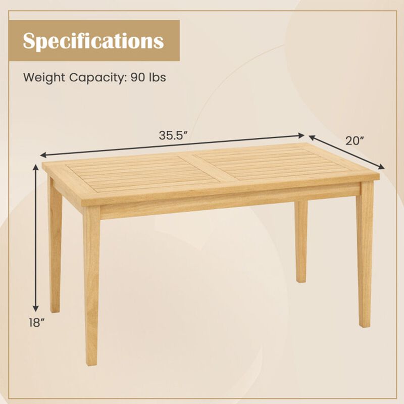 20"x35.5" Outdoor Teak Wood Coffee Table with Slatted Top for Balcony image number 1