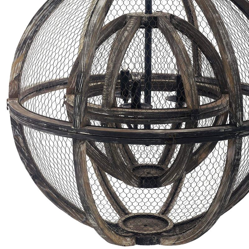 Modway Gravitate Rustic Oak Wood Globe Pendant Light Chandelier image number 2