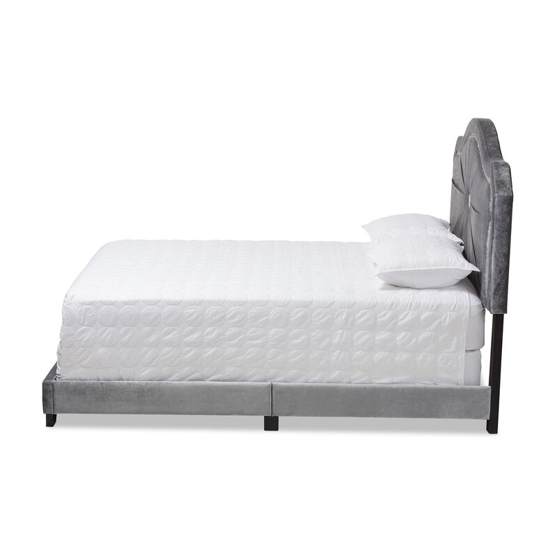 Baxton Studio Embla Modern And Contemporary Grey Velvet Fabric Upholstered Queen Size Bed