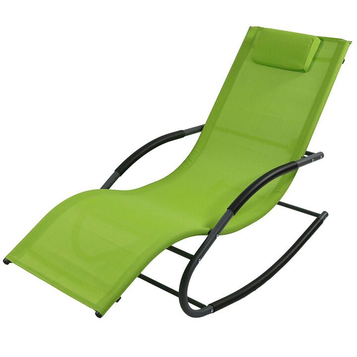 Sunnydaze Sling Outdoor Rocking Wave Lounger with Pillow - Green