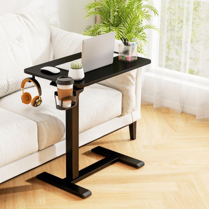 Hivvago Mobile Standing Desk Height Adjustable Overbed Bedside Table with Cup Holder