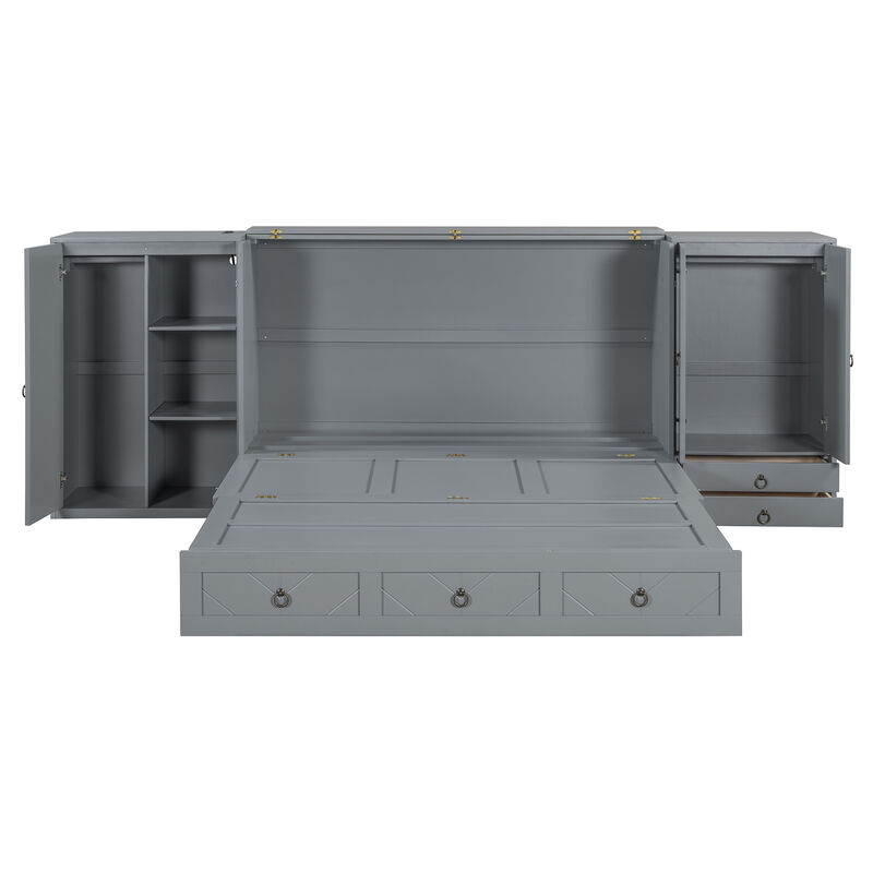 Whisen Clever Design Queen Size Murphy Bed, Folded into a Cabinet with USB Port, Wardrobes and Drawers image number 0