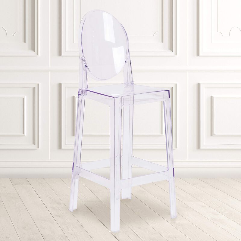 Flash Furniture Ghost Barstool with Oval Back in Transparent Crystal
