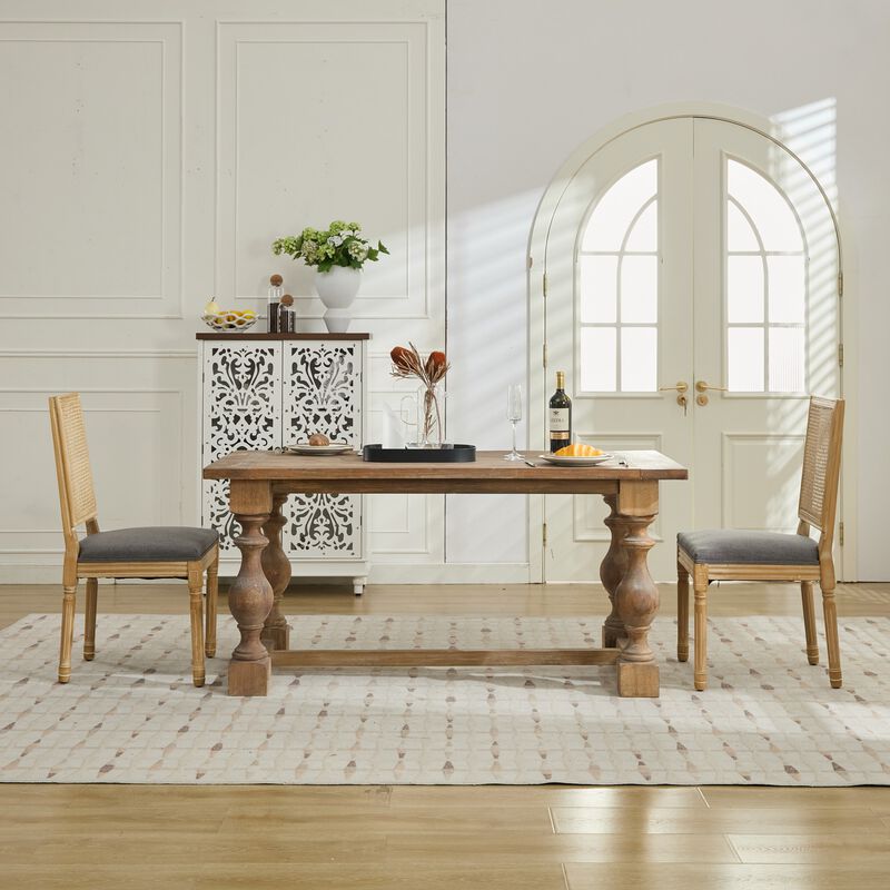 Whisen French Dining Chairs Set of 2, Solid Rubberwood Frame with Linen Upholstery and Rattan Back, for Living Room Kitchen Restaurant image number 4