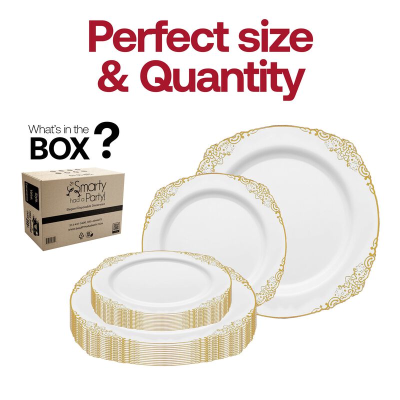 White with Gold Fancy Round Plastic Dinnerware Value Set (120 Sets) image number 4