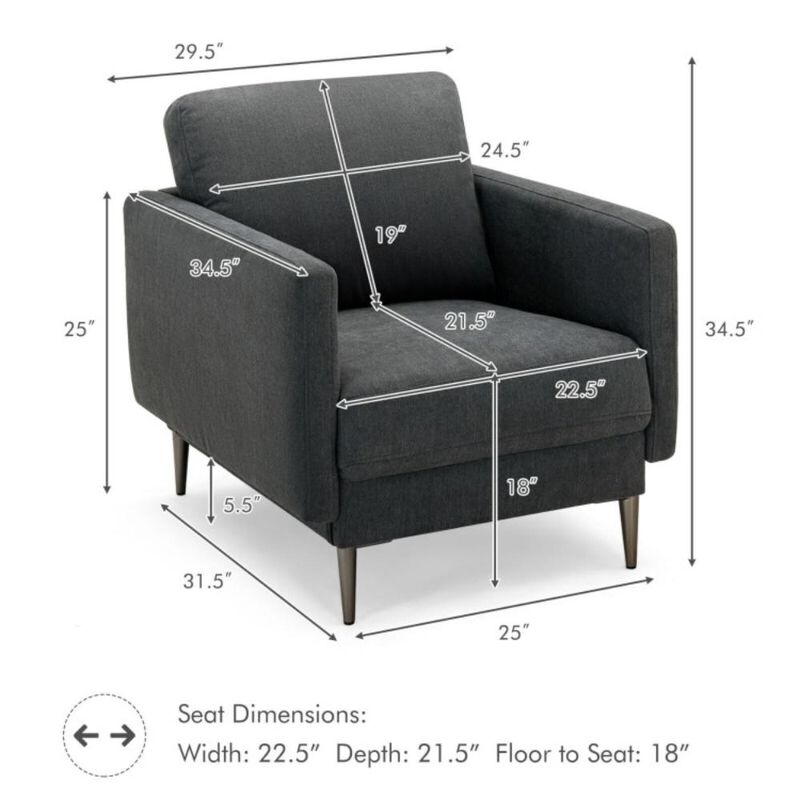 Hivvago Modern Upholstered Accent Chair with Removable Backrest Cushion image number 3