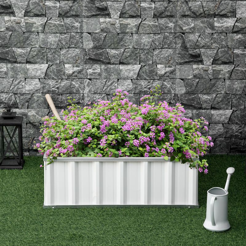 Outsunny 3' x 3' x 1' Raised Garden Bed, Galvanized Metal Planter Box for Vegetables Flowers Herbs, White