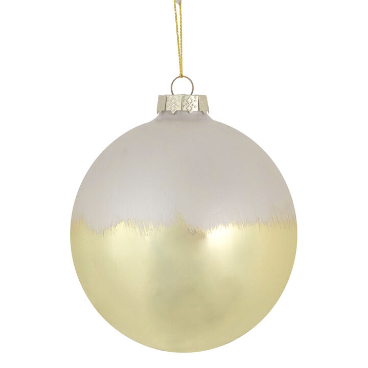 3.5" Brushed White and Gold Glass Ball Christmas Ornament