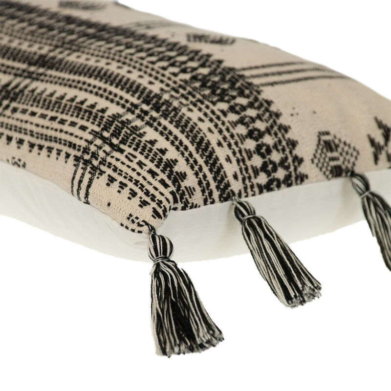 HomeRoots 14" X 20" Beige and Black Southwestern Cotton Throw Pillow With Tassels image number 4