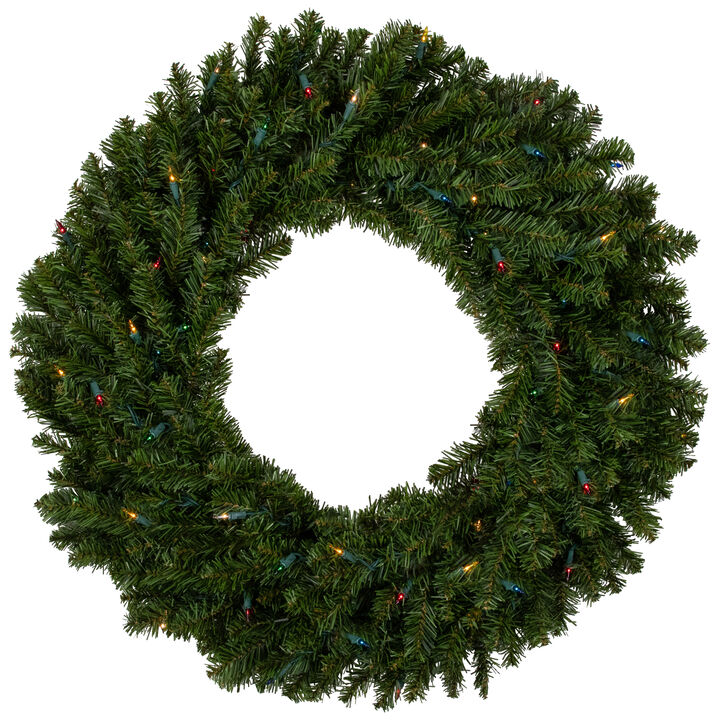 Pre-Lit Canadian Pine Artificial Christmas Wreath - 30-Inch  Multi Lights