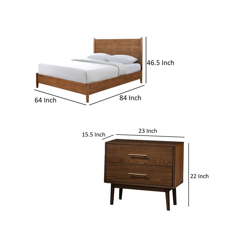 Queen Bedroom Set, Walnut Brown, Nickel Wood, 2 Piece Set with Nightstand image number 7