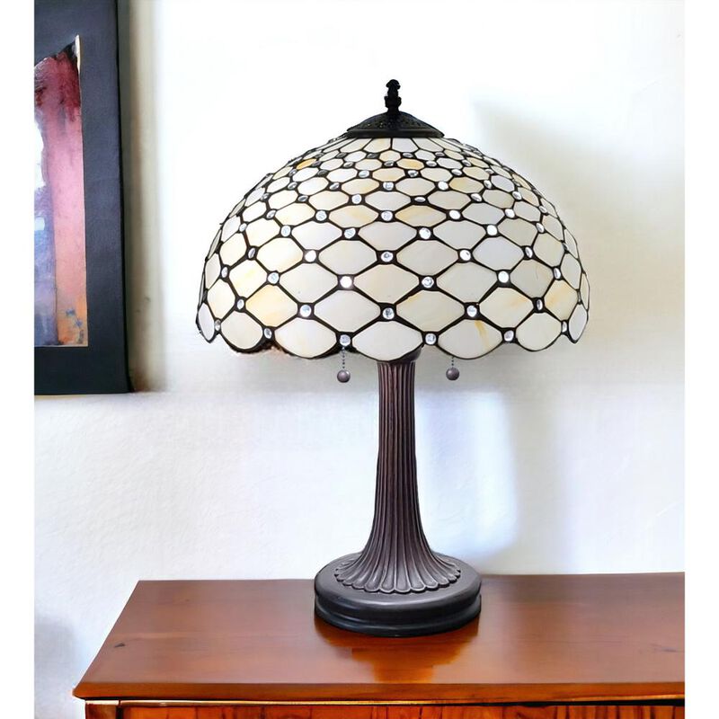 Hivvago 23" Dark Brown Metal Two Light Candlestick Table Lamp With White Shade