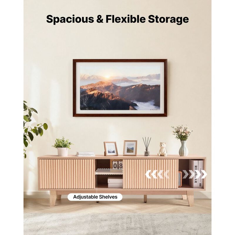 TV Stand for TVs up to 59 Inch with Sliding Door and Adjustable Shelves-Natural Wood Color image number 5