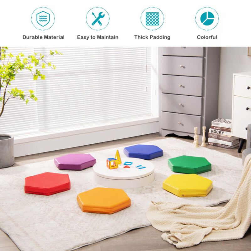 Hivvago 6 Pieces Multifunctional Hexagon Toddler Floor Cushions Classroom Seating with Handles