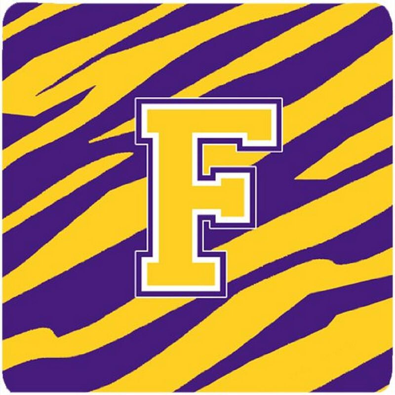 Caroline's Treasures CJ1022-FFC Monogram-Initial F Tiger Stripe-Purple Gold Foam Coasters (Set of 4), 3.5 H x 3.5 W, Multicolor