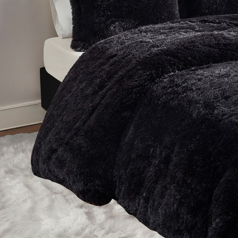 Gracie Mills Susie Solid Shaggy Long Fur Duvet Cover Set
