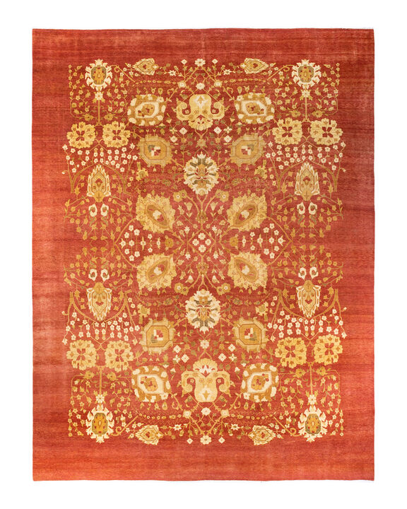 Eclectic, One-of-a-Kind Hand-Knotted Area Rug  - Orange, 11' 8" x 14' 9"