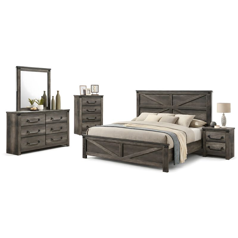 Bry 5pc Farmhouse Queen Complete Bedroom Set, Rustic Gray, Tall Dresser image number 0