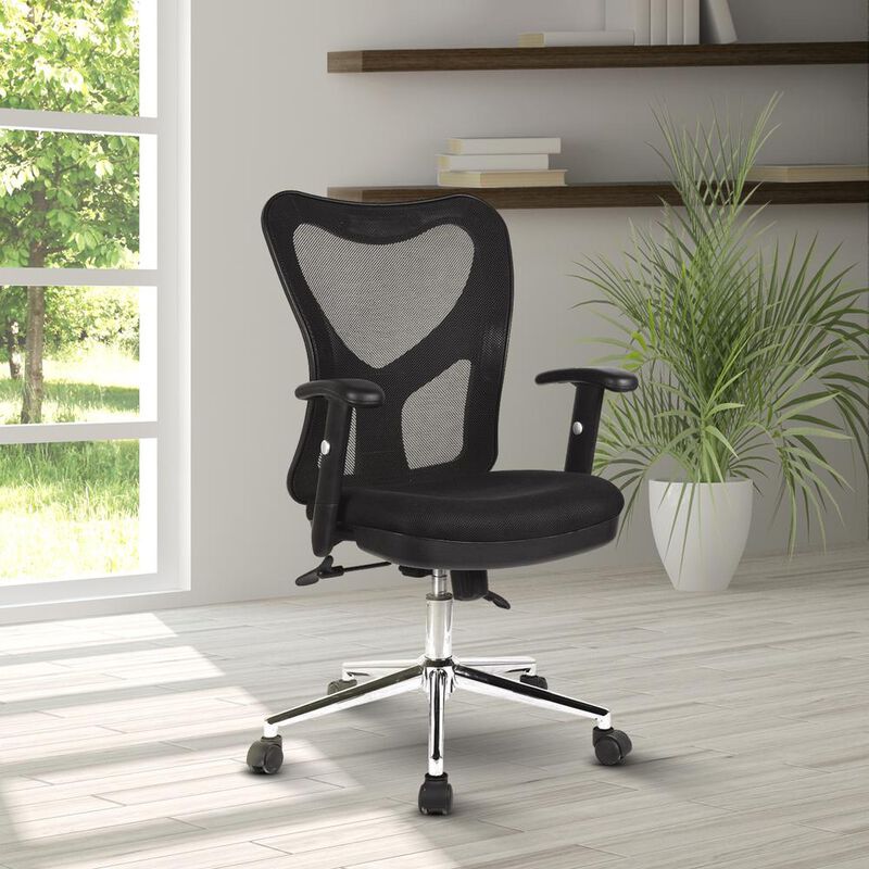 Techni Mobili High Back Mesh Office Chair With Chrome Base. Color: Black