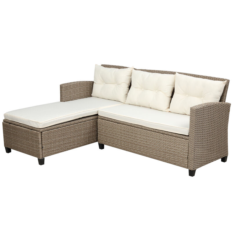 Outdoor, Patio Furniture Sets, 4 Piece Conversation Set Wicker Rattan Sectional Sofa with Seat Cushions(Beige Brown)