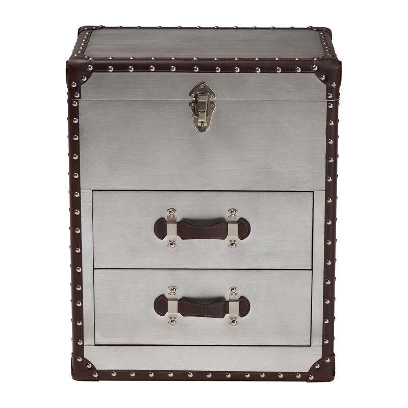 Baxton Studio Calidore Vintage Silver Metal 2 Drawer End Table