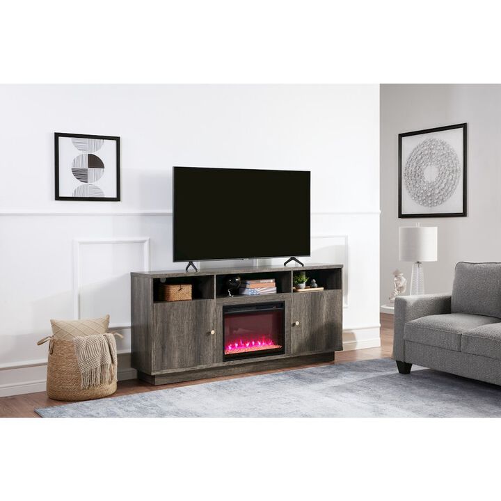 Ambrose 70"W Gray Walnut Finish Fireplace TV Stand Console with Heater