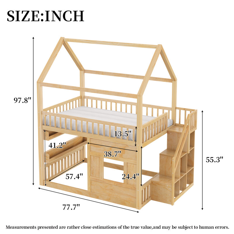 Merax Full Size White Wooden House Bed with Built-in LED Shelf Light image number 4