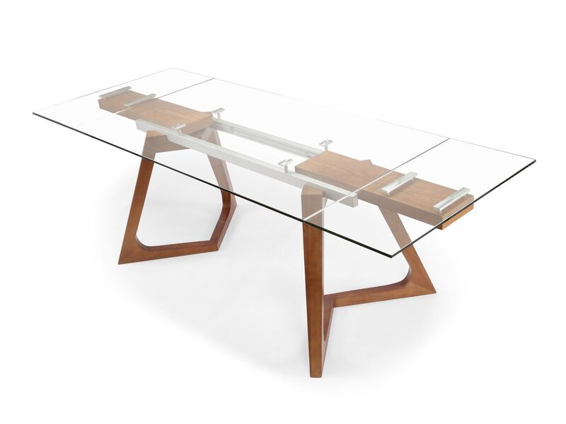 glass extension table with Alu frame and ashwood legs