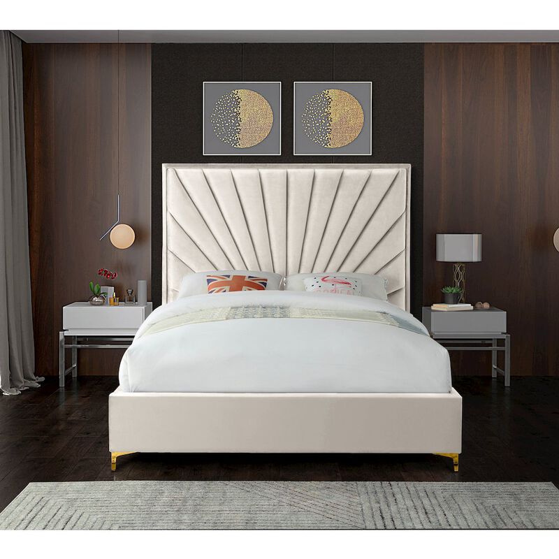 Meridian Furniture Eclipse Cream Velvet Queen Bed