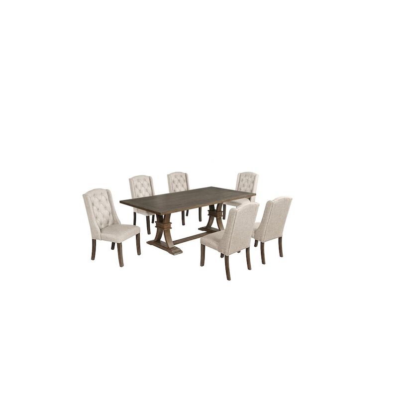 Best Quality Furniture 7 Piece Traditional Dining Set With Beige Side Chairs