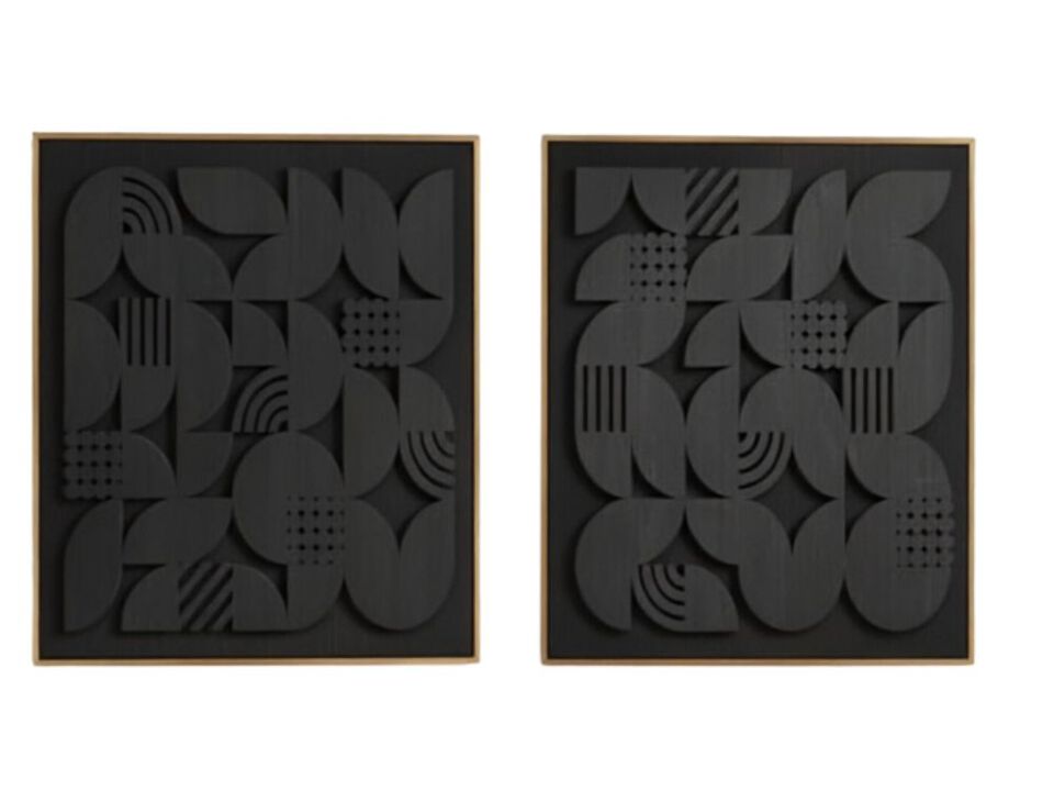 Framed Black 3D Wood Wall Art Set 2 Modern Minimalist Geometric Walls Abstract