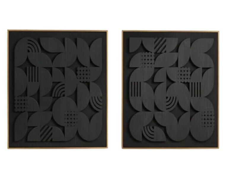 Framed Black 3D Wood Wall Art Set 2 Modern Minimalist Geometric Walls Abstract image number 0
