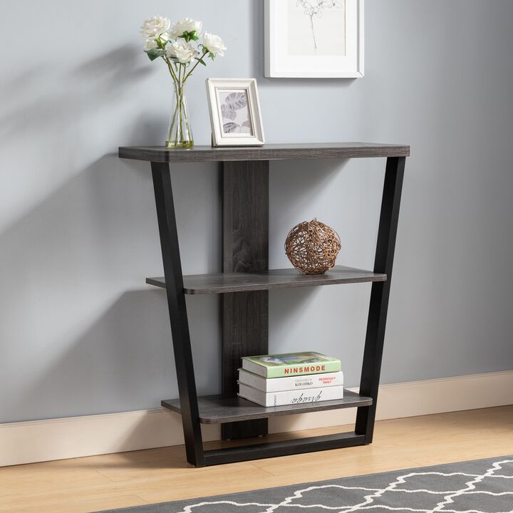 Distressed Grey & Black White Console Table with 2 Shelves