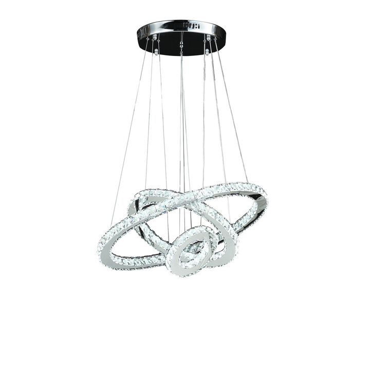 12- 47 Inch Adjustable Chandelier, Clear Crystal Accents, LED Chrome Silver-Benzara