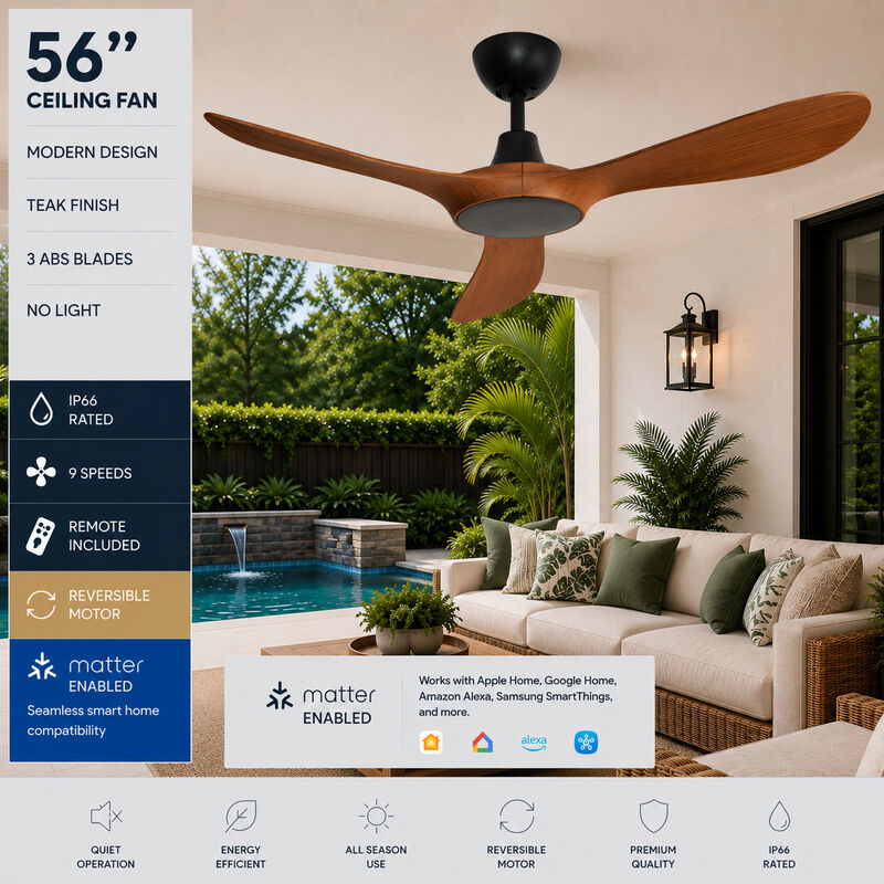 ENLIGHT 56" Smart DC Ceiling Fan, IP66 Outdoor/Coastal Rated, Matter Smart Home Integration, 3 Blades image number 1