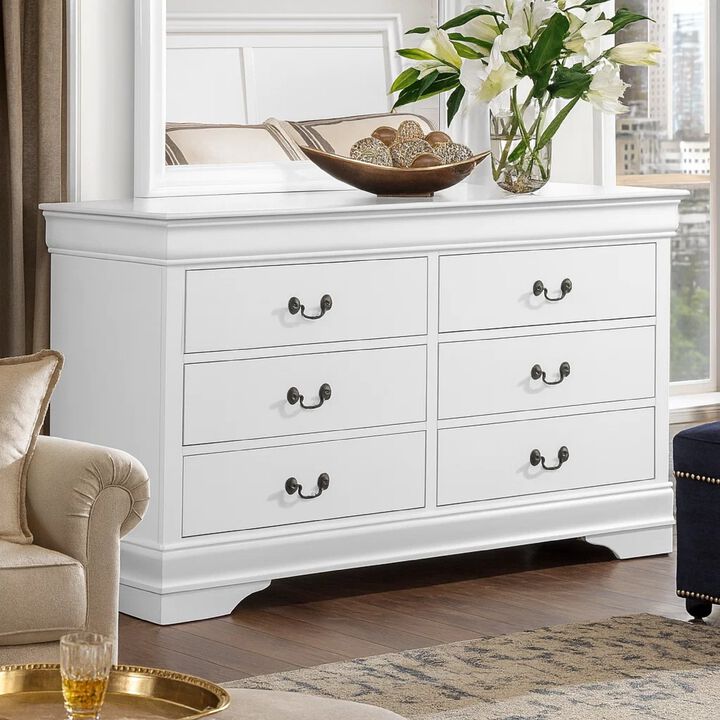 Solid Wooden Six Drawer Dresser, White