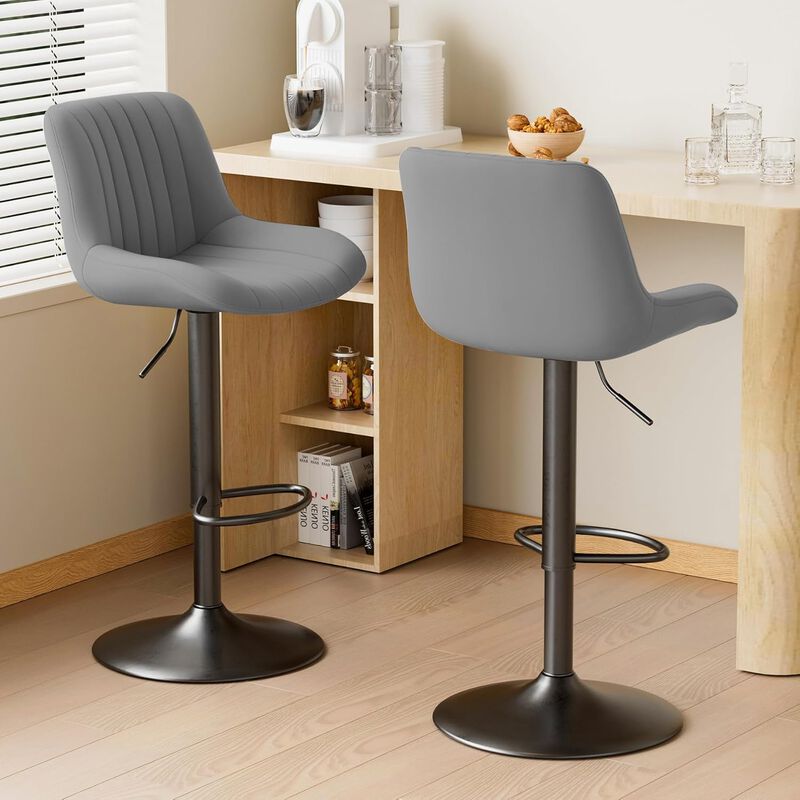 Swivel Bar Stools Set of 2, Upholstered Counter Height Bar Stools with Back and Footrest, 360 Degree Swivel Kitchen Island Chairs, Modern Barstools for Kitchen Counter, Home Bar, Dining image number 1
