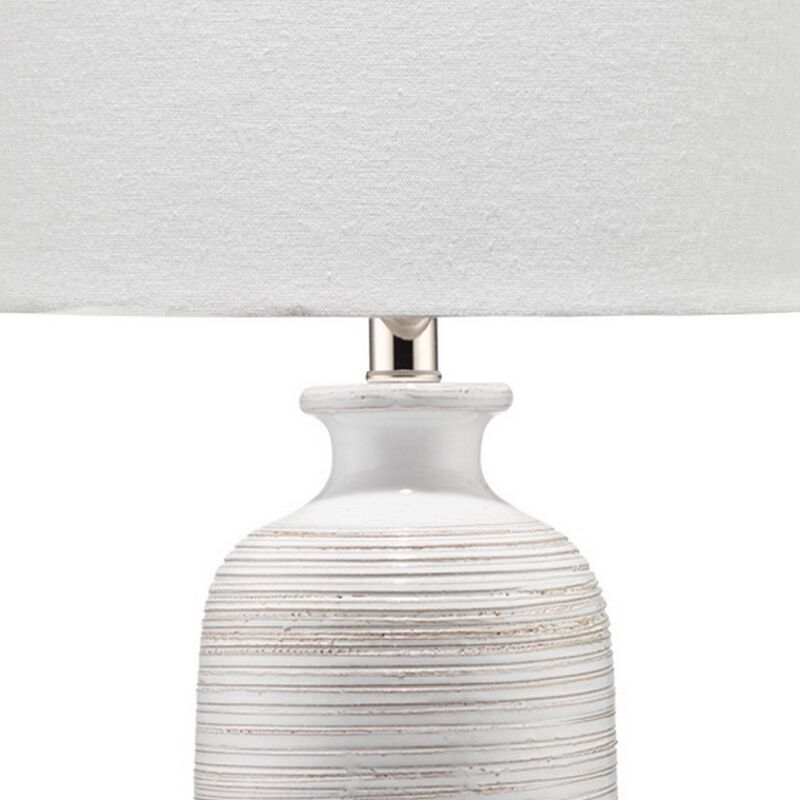 Table Lamp with Brushed Ceramic Body and Fabric Shade, Cream-Benzara
