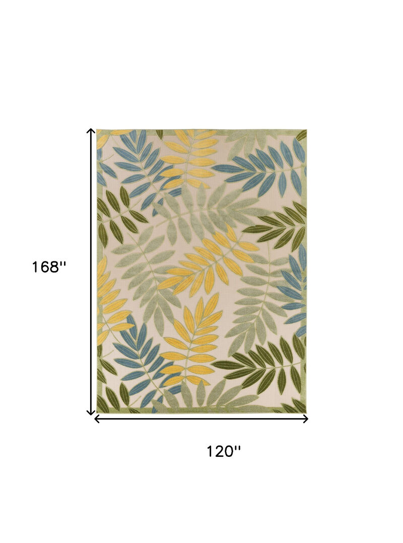 HomeRoots 10' X 14' Ivory Green Yellow Blue And Dark Green Palm Leaf Indoor Outdoor Area Rug image number 6