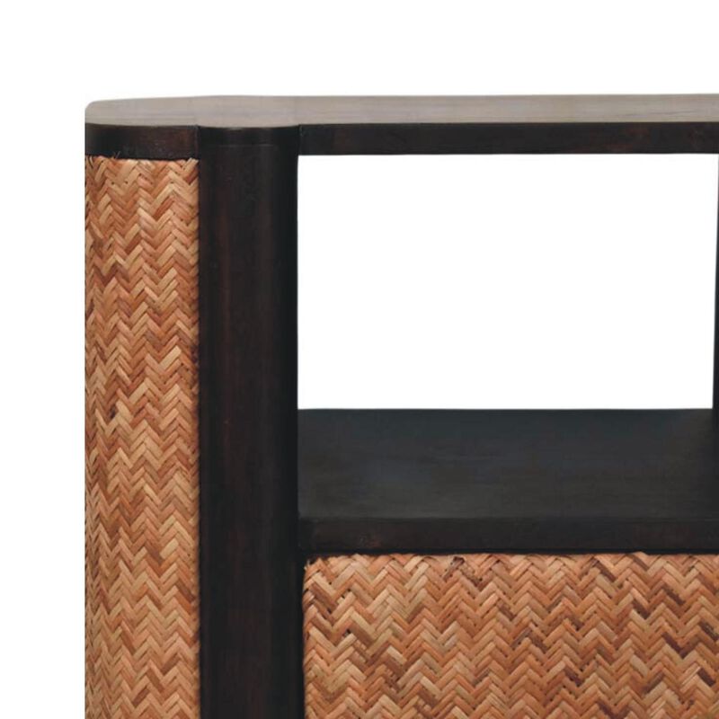 Artisan Furniture Solid Wood Rattan Curve Edge Nightstand,2-Drawers,1-Shelf
