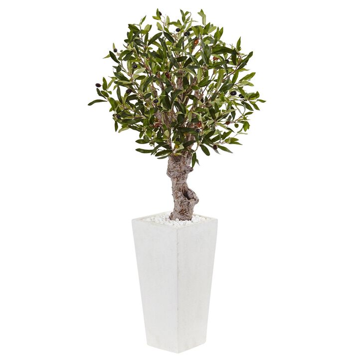 Nearly Natural 3.5-in Olive Tree in White Tower Planter
